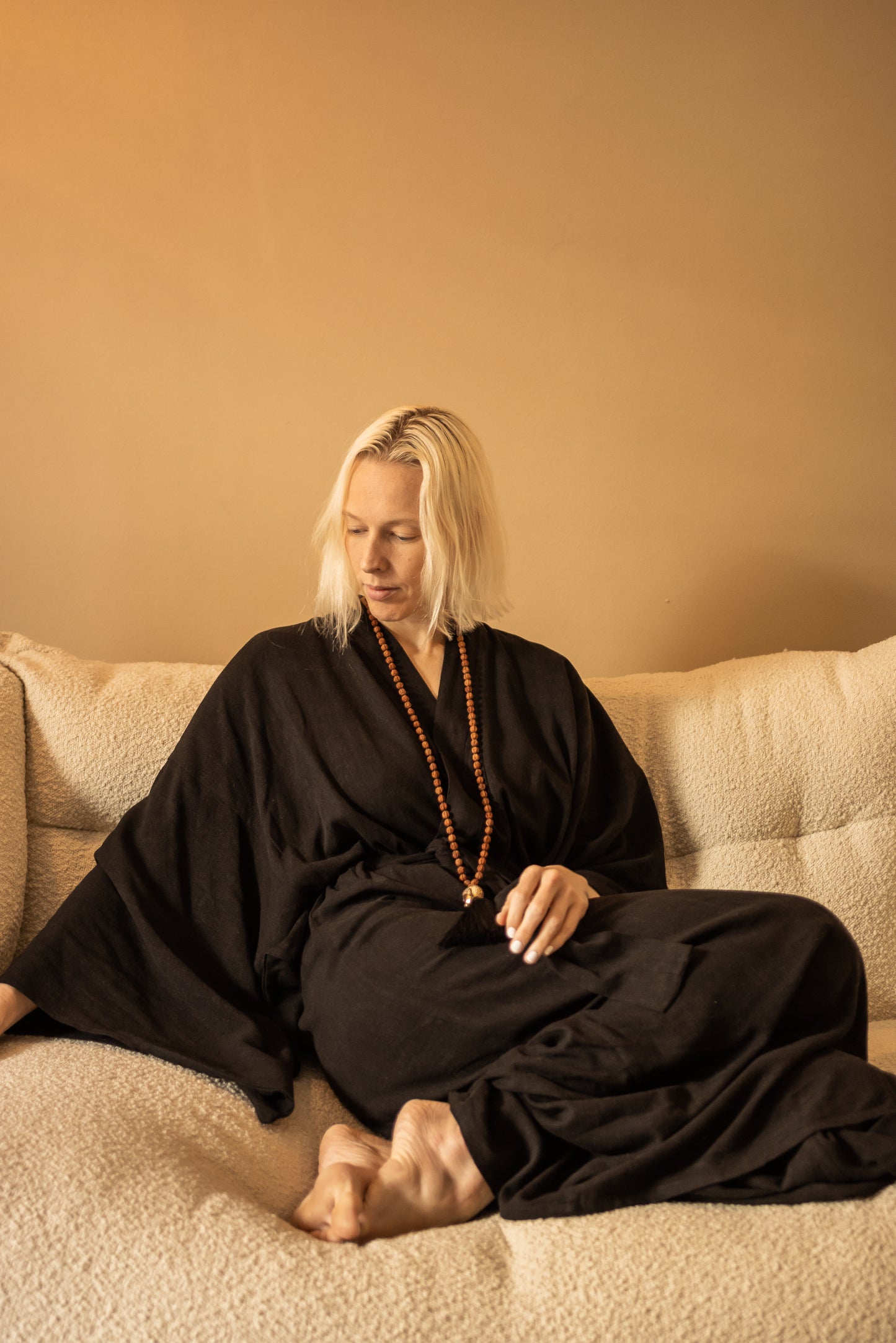 Black Linen Blend Kimono