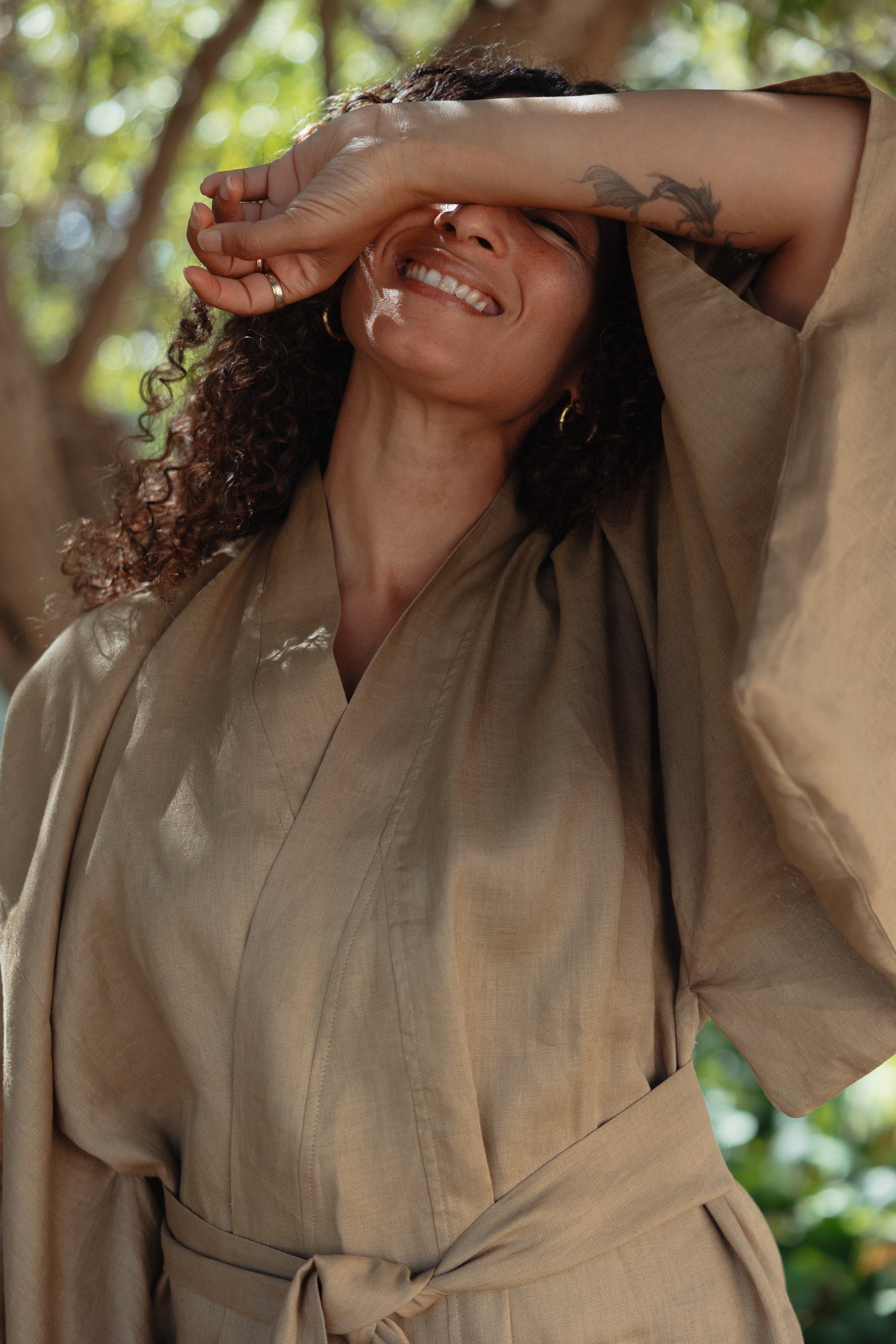 Tobacco Pure Linen Kimono