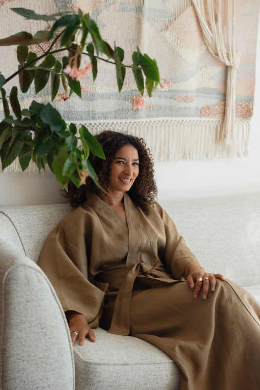 Tobacco Pure Linen Kimono