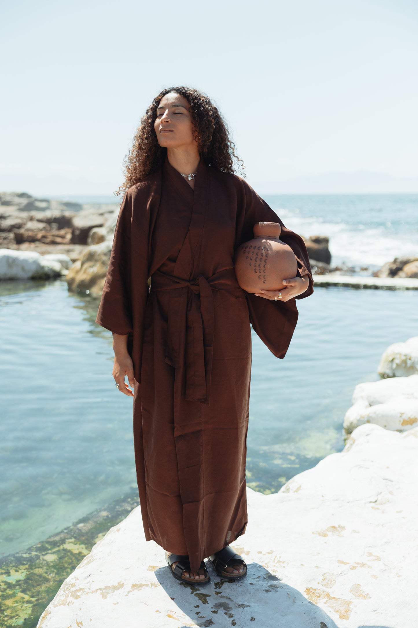 Chocolate Pure Linen Kimono