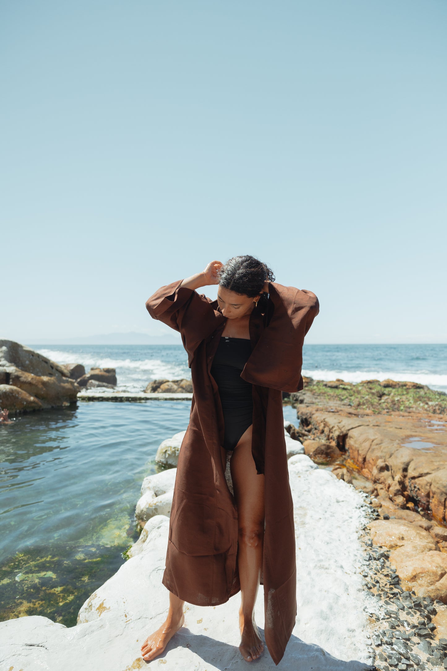 Chocolate Pure Linen Kimono