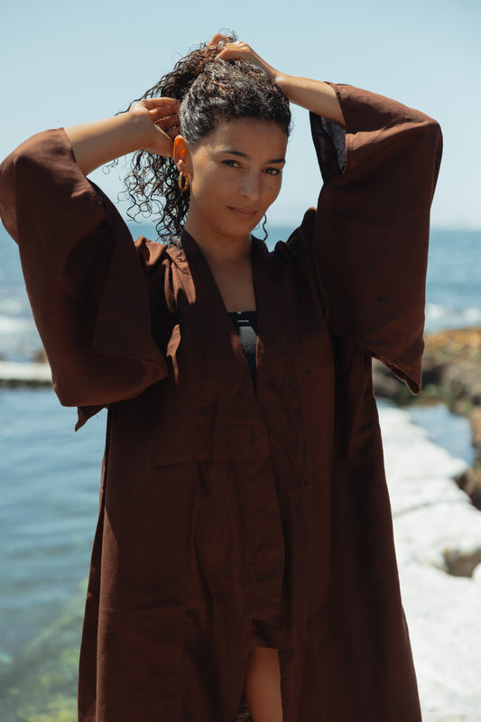 Chocolate Pure Linen Kimono
