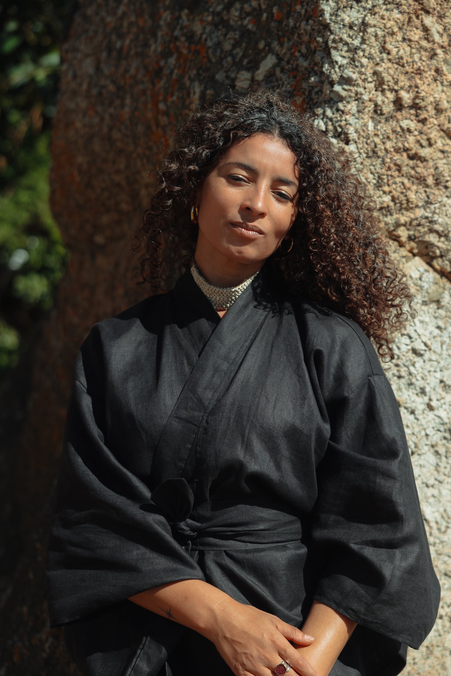 Black Pure Linen Kimono