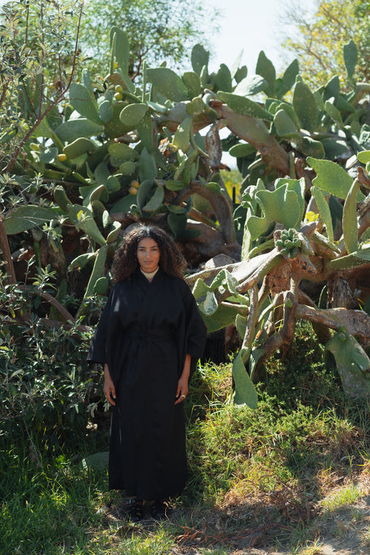 Black Pure Linen Kimono