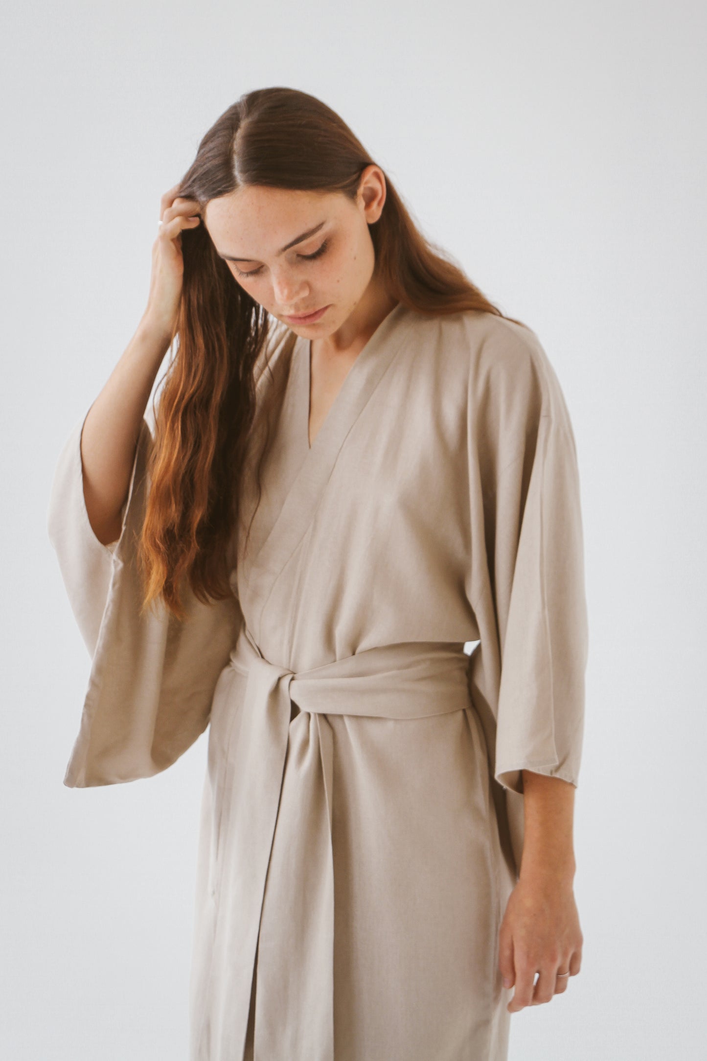 Stone Linen Blend Kimono