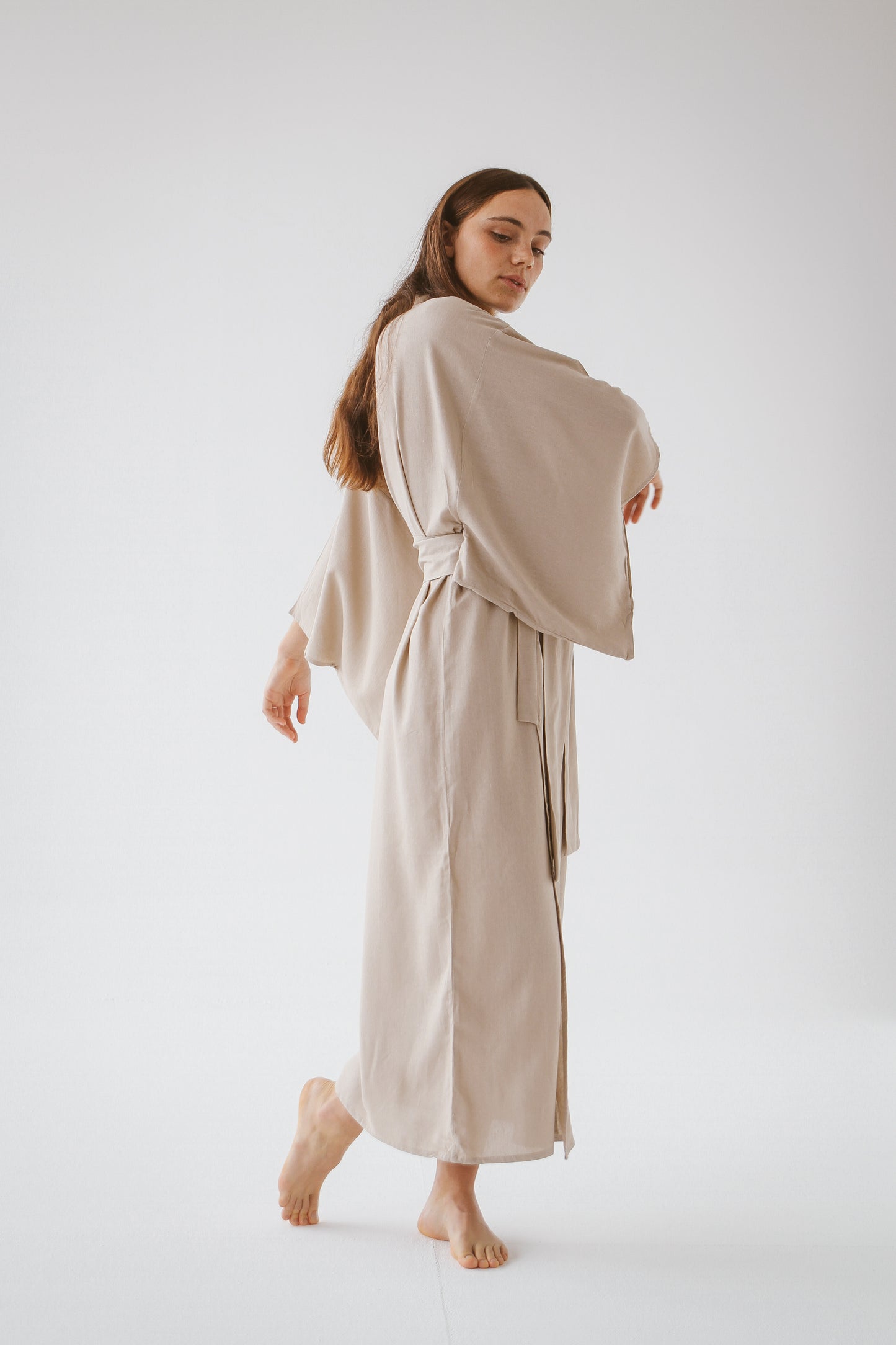 Stone Linen Blend Kimono