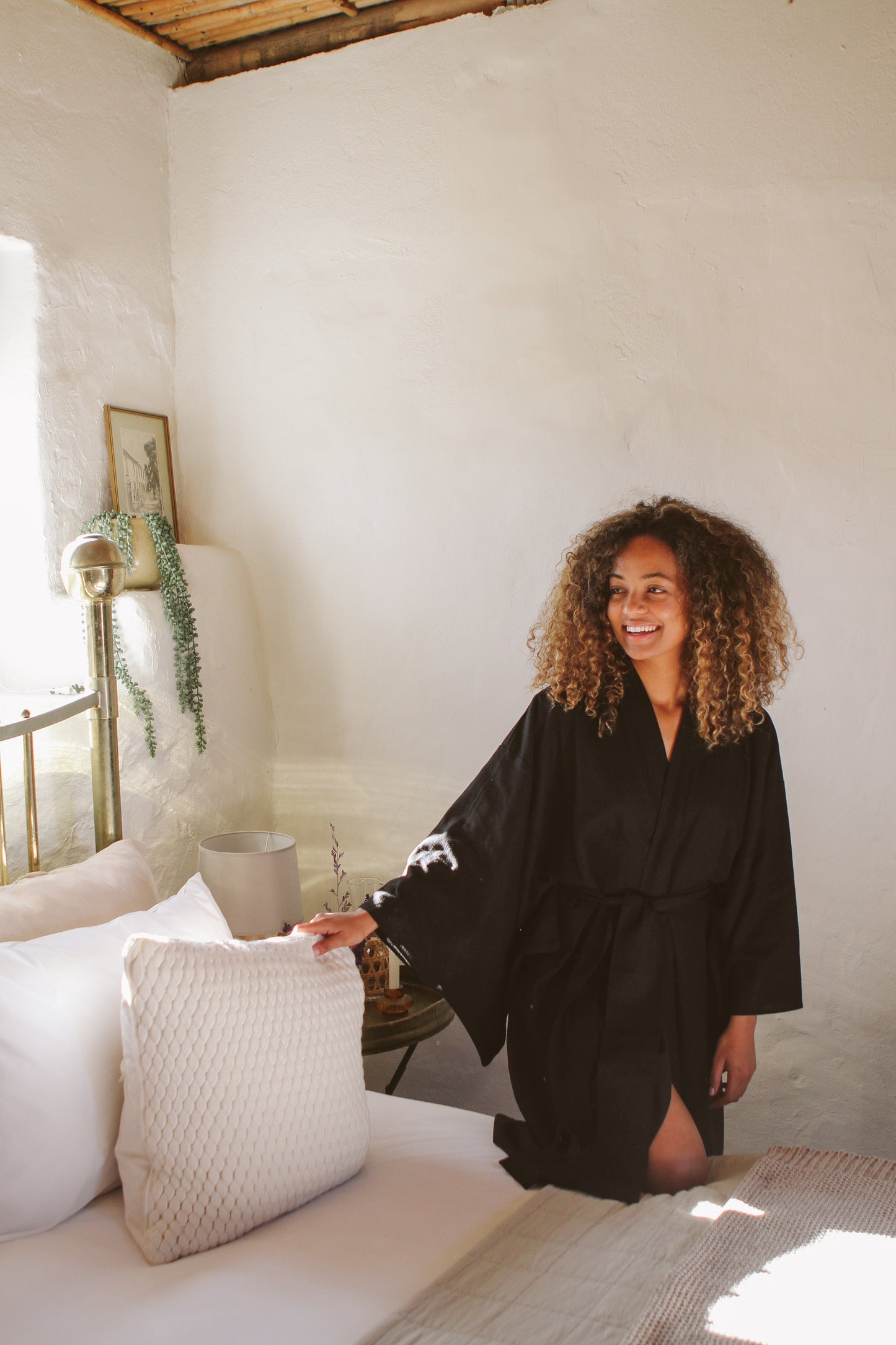 Black Linen Blend Kimono