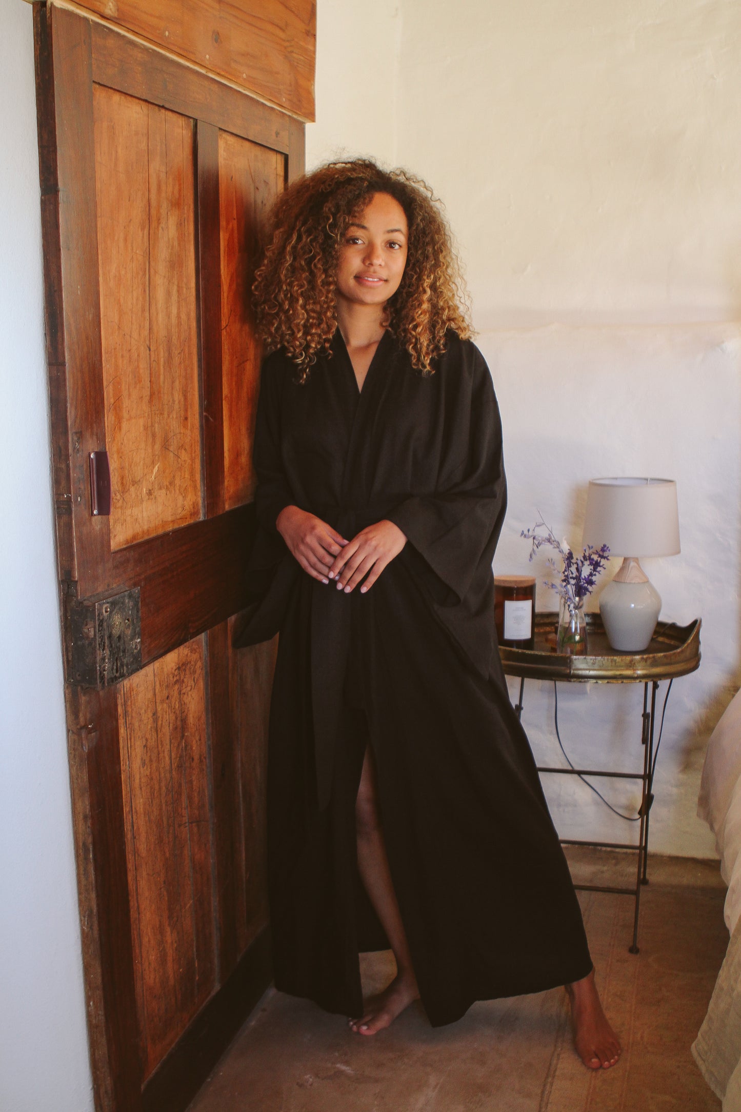 Black Linen Blend Kimono