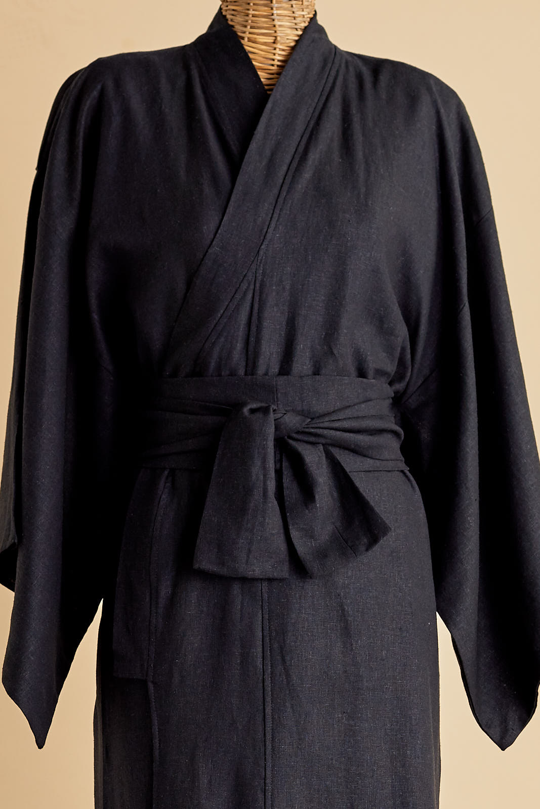 Black Linen Blend Kimono