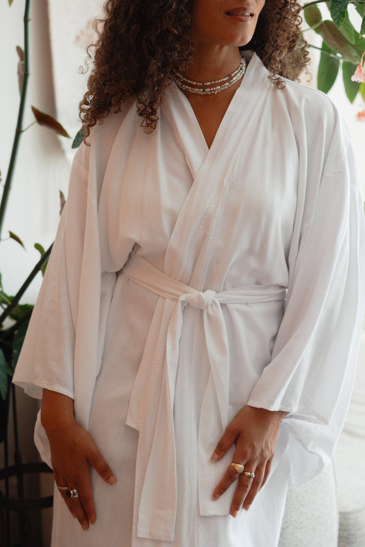 White Linen Blend Kimono