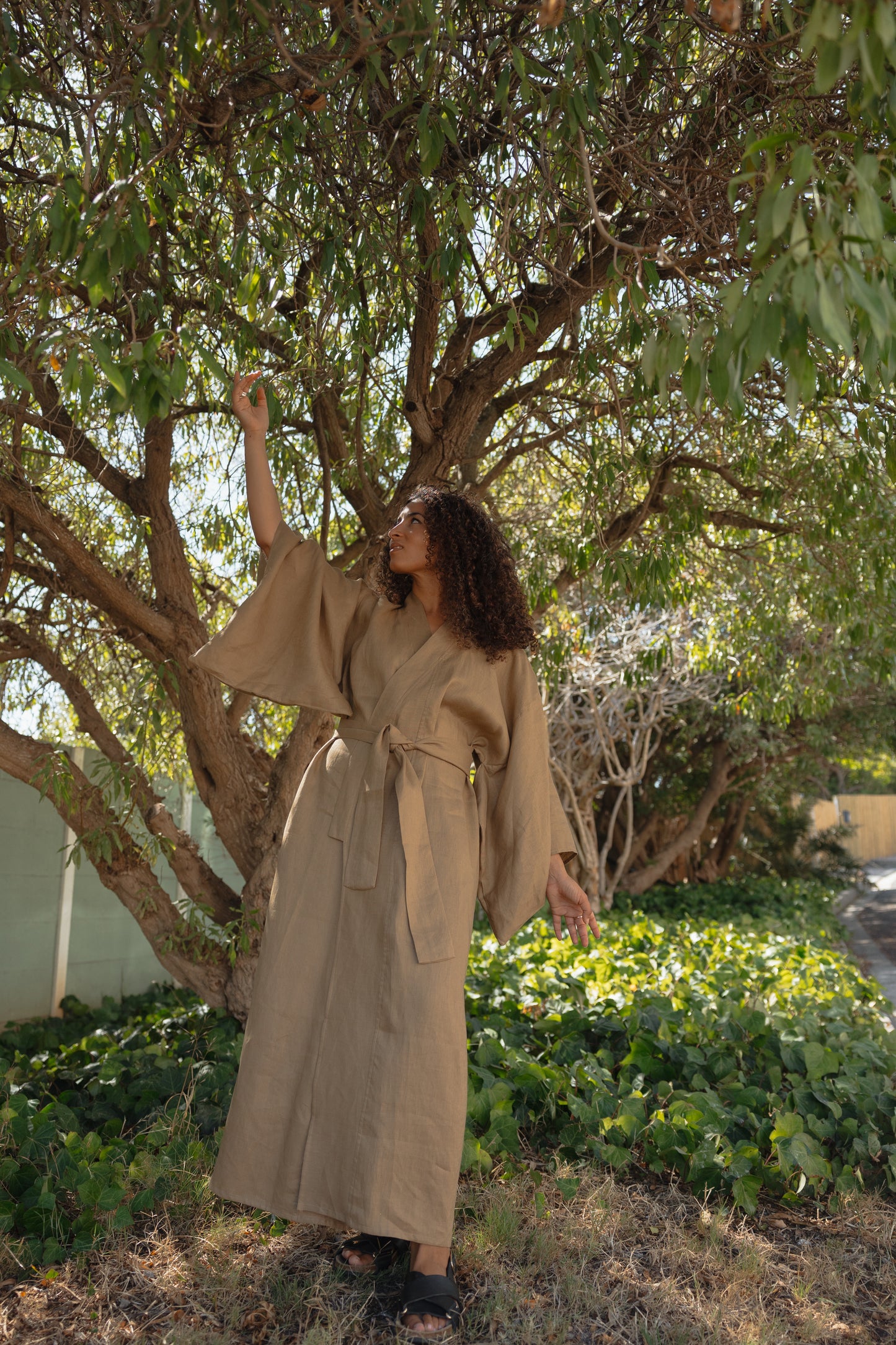 Tobacco Pure Linen Kimono