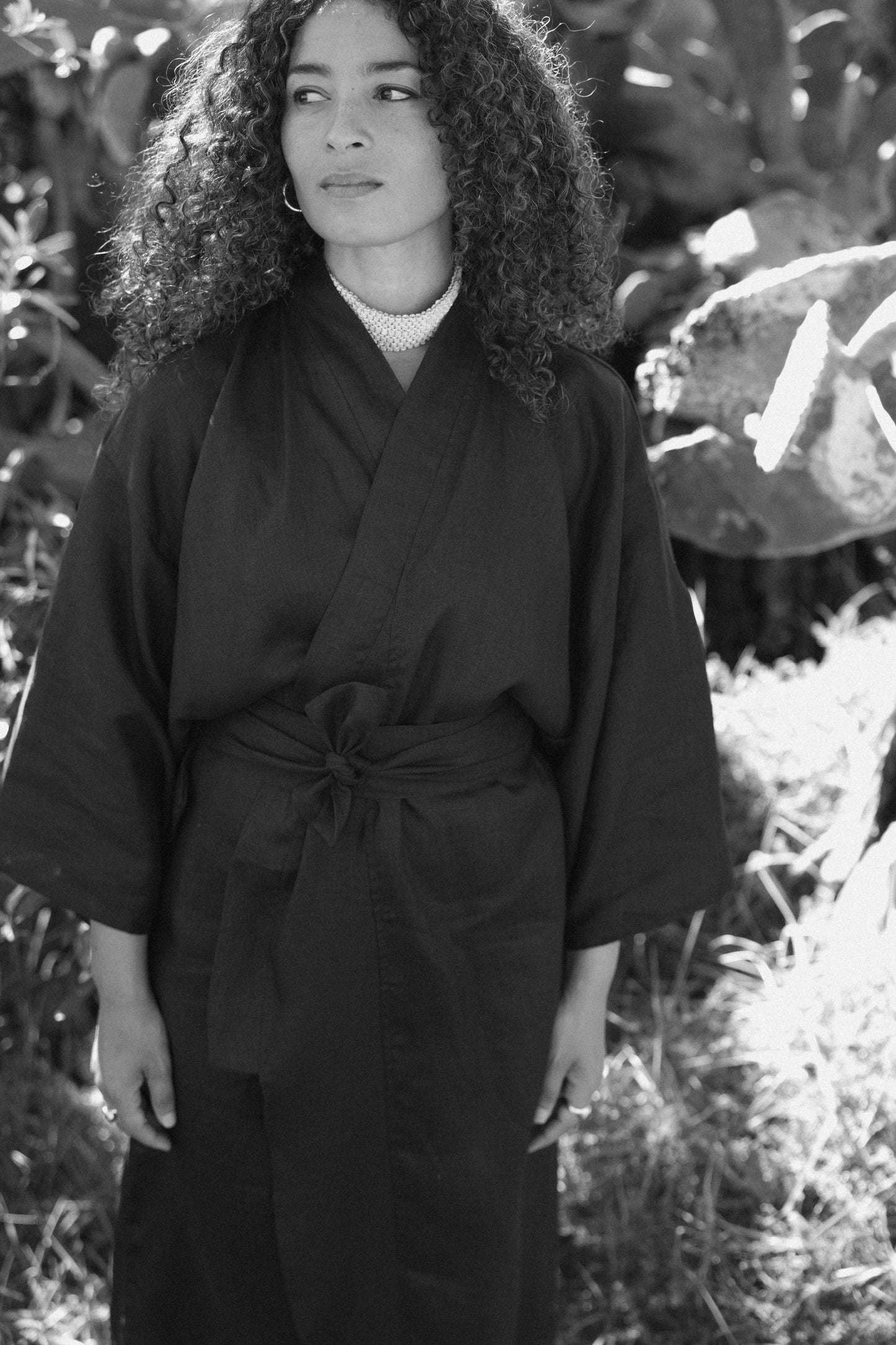 Black Pure Linen Kimono
